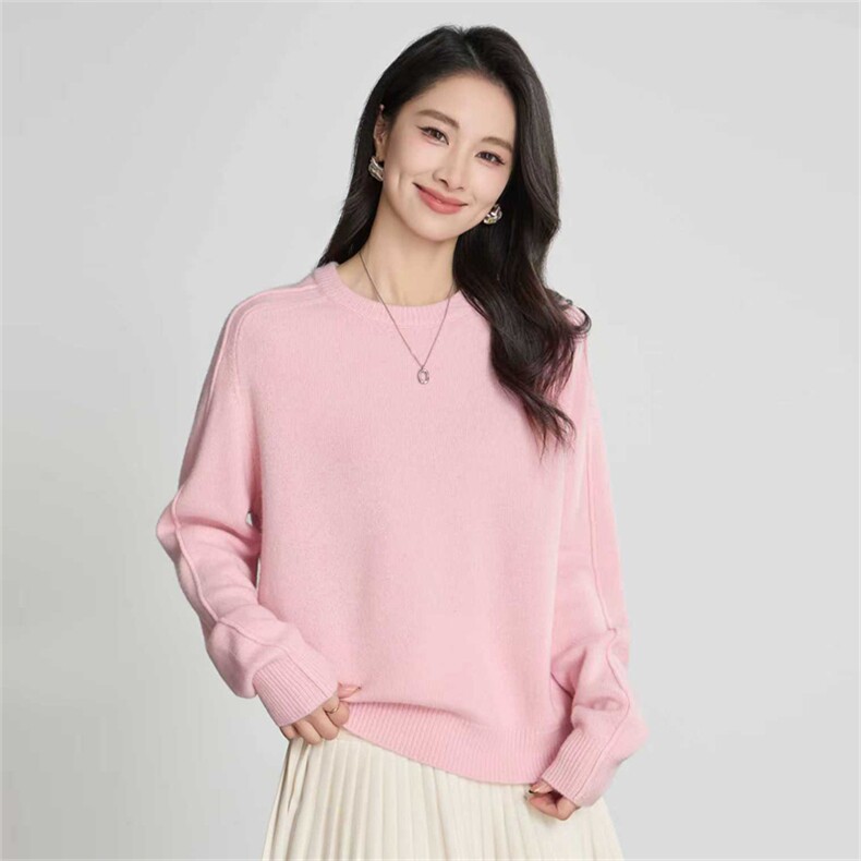 2025年秋季时尚百搭通勤简约休闲羊绒加厚圆领，女装羊绒衫，万禾羊绒