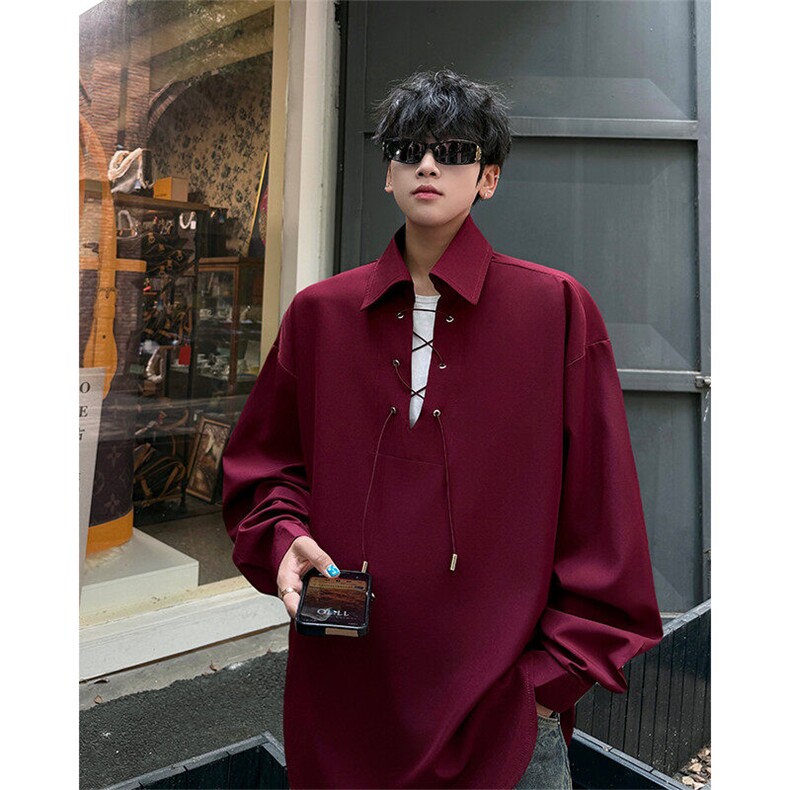 春夏新款小心机深V西装领系带衬衫简约美式时尚衬衫外套特P38，男装西服套装，电商B319