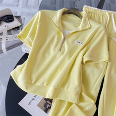 时尚休闲运动套装女夏季新款高级感显瘦短袖上衣宽松阔腿裤两件套，女装套装/套裙，江南