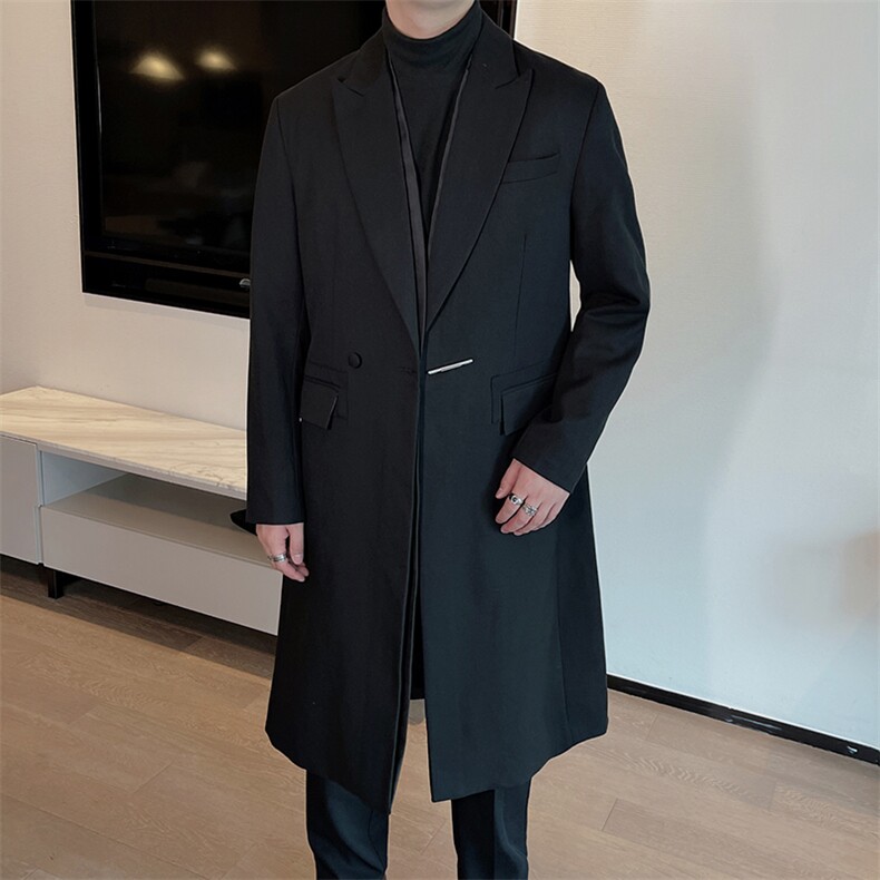 秋冬英伦气质韩版中长款西装大衣男休闲假两件长款西服XZ0085P168图片
