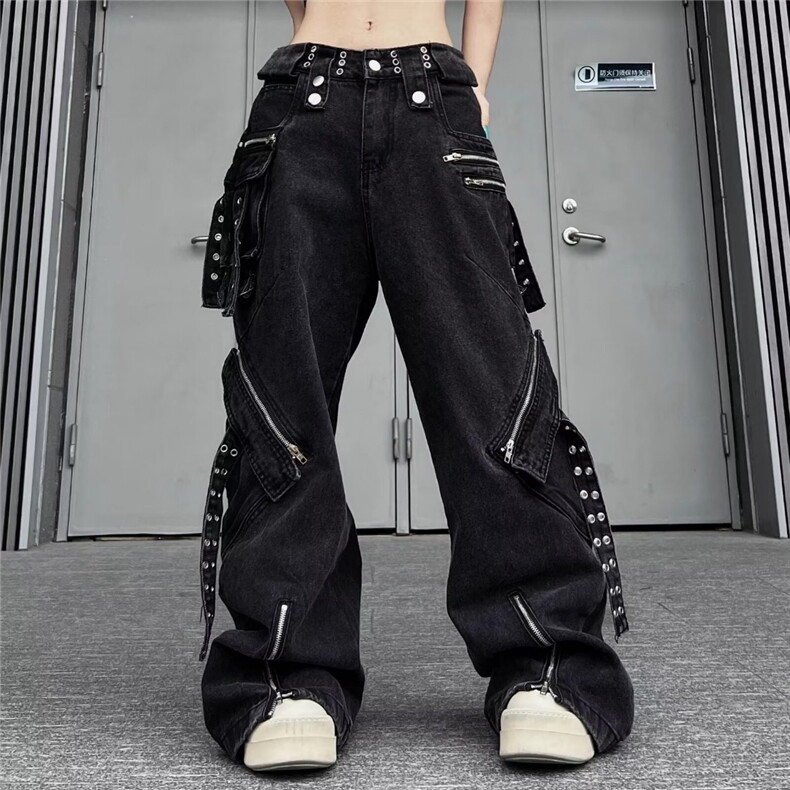 美式复古解构工装牛仔裤男女拼接设计感小众潮流长裤子图片