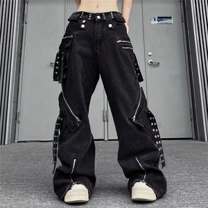 美式复古解构工装牛仔裤男女拼接设计感小众潮流长裤子图片