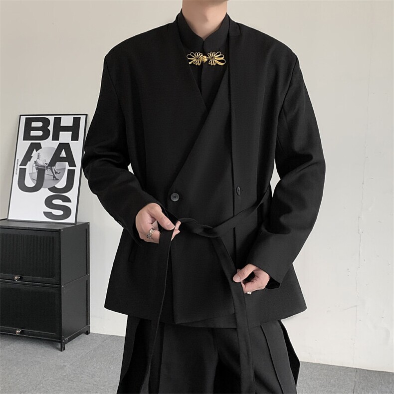 2025春装小众改良中山装暗黑复古立领盘扣无性别中式西装外套大码,男装西服,星座909