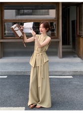 新款现货主推夏季无袖气质套装女老钱风阔腿裤清冷感韩系两件套，女装套装/套裙，网红馆