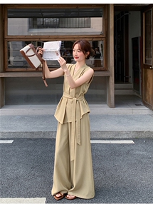 新款现货主推夏季无袖气质套装女老钱风阔腿裤清冷感韩系两件套图片