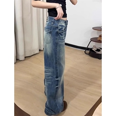 原宿风嘻哈个性阔腿高腰牛仔裤女春秋季新款宽松时尚直筒牛仔裤潮，男装牛仔裤，星座1210-1