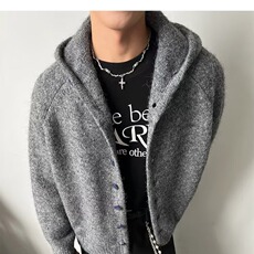 港风针织开衫拉链外套男秋冬季潮牌慵懒风毛衣高级感纯色连帽外套，男装针织衫/毛衣，星座506A