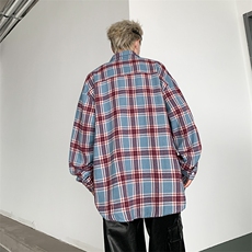 美式复古长袖衬衫男女秋季宽松格子衬衣设计休闲外套上衣潮，男装衬衫，星座410-7