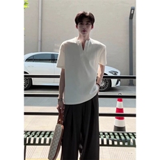 自制~高品质~亨利领短袖重磅宽松半袖上衣v领正肩t恤DX109特P25，男装T恤，星座908