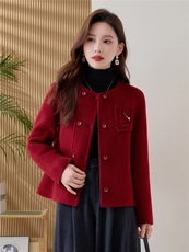轻熟优雅气质红色毛呢短外套女2025秋冬新款时尚显瘦双面羊毛大衣，女装毛呢外套，韩宇舍