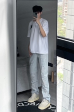 B221美式ins高街暗黑小众修身小脚破洞牛仔裤LK23055-P65控88，男装牛仔裤，电商B221