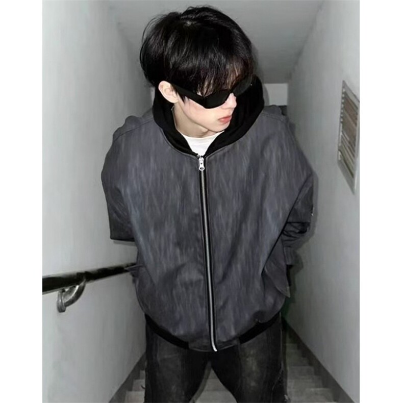 美式新款连帽高级感品质男女同款假两件复古夹克外套上衣JG1565,男装夹克,星座1116A（原606A-3）