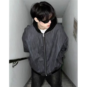 美式新款连帽高级感品质男女同款假两件复古夹克外套上衣 JG1565图片