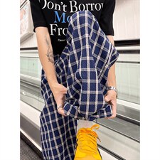 美式高街潮牌男女泡泡格子休闲裤直筒宽松慵懒显瘦阔腿休闲长裤子，男装休闲裤，电商A443