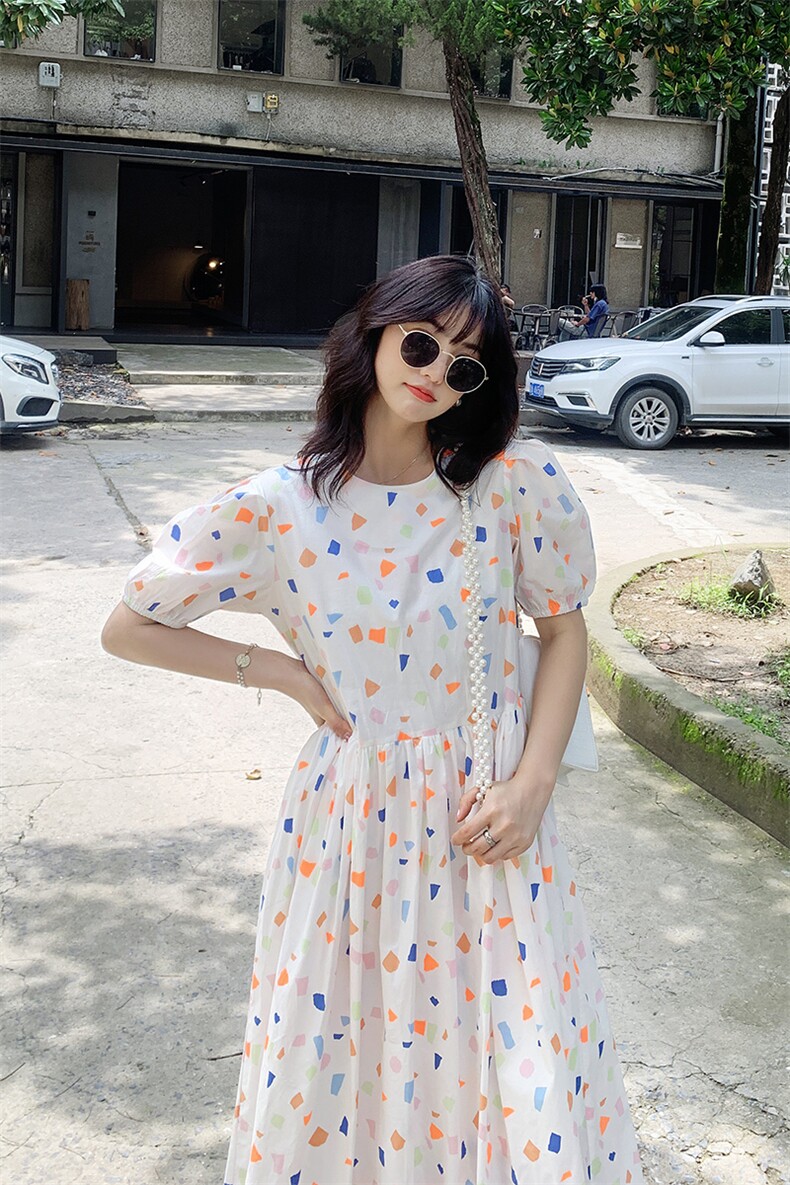 【现货】2021夏装新款俏皮可爱几何撞色连衣裙166-1019P80,女装连衣裙,茜茜公主