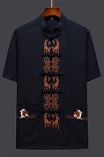 2023夏季新款唐装男士风套装短袖中年复古盘扣宽松舒适两件套，男装民族服装，电商B212（原钱塘6029）