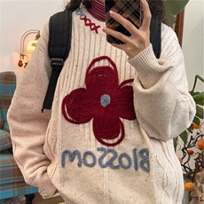 韩系卡通刺绣图案彩点毛衣女2026春秋情侣百搭软糯针织衫短款上衣，男装针织衫/毛衣，星座506A