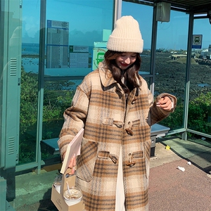 水衣源2530款格子羊毛呢羽绒服女中长款图片