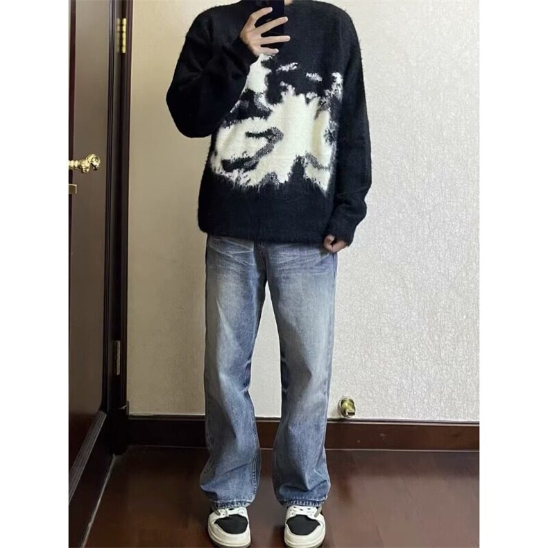 复古宽松仿貂毛圆领毛衣男女秋冬季慵懒风针织套头上衣M5242,男装针织衫/毛衣,星座1116A（原606A-3）