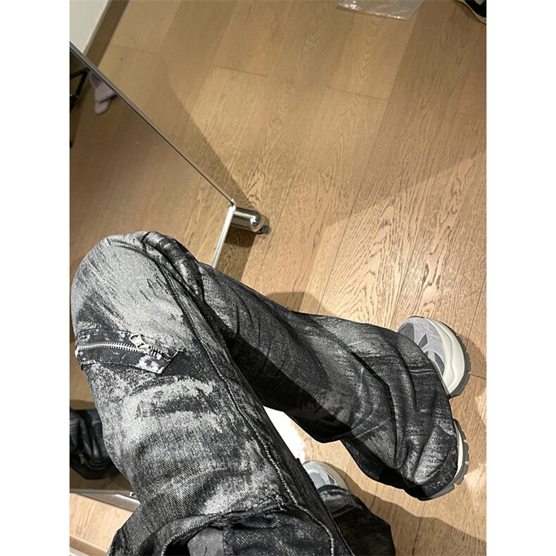 潮重磅水洗拉链复古直筒微喇扎染牛仔裤显瘦N0078,男装牛仔裤,星座1116A（原606A-3）