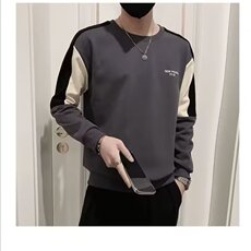 青少年常规套头秋冬日常潮圆领加绒拼接撞色短袖t恤衫美式男士，男装T恤，星座506A