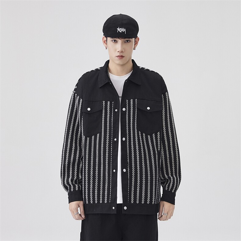 得物品质秋款男夹克衫竖条纹大口袋宽松外套JK0051P75,男装夹克,星座1013-1