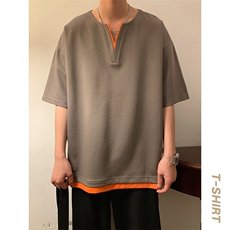男士短袖港风暖光体恤夏季休闲百搭纯色V领T恤男上衣TC3134-P30，男装T恤，星座717