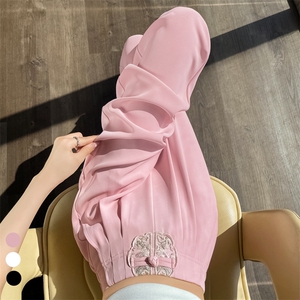 新中式风阔腿裤女夏薄款西装休闲裤高腰直筒拖地长裤子图片