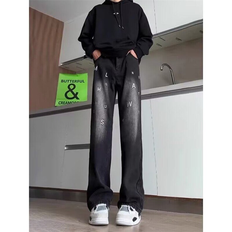水洗牛仔裤男夏季薄款宽松复古韩版阔腿裤高街痞帅老爹长裤子2025,男装牛仔裤,星座506A