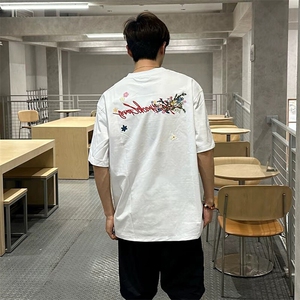 万针全刺绣工艺抖音得物高品质260克重磅纯棉双纱美式高街短袖T恤图片