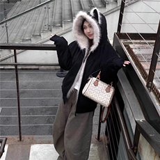 A542-P95鹿皮绒外套棉衣女冬季慵懒风棉袄休闲冬衣连帽棉服上衣，男装棉衣，电商B323A
