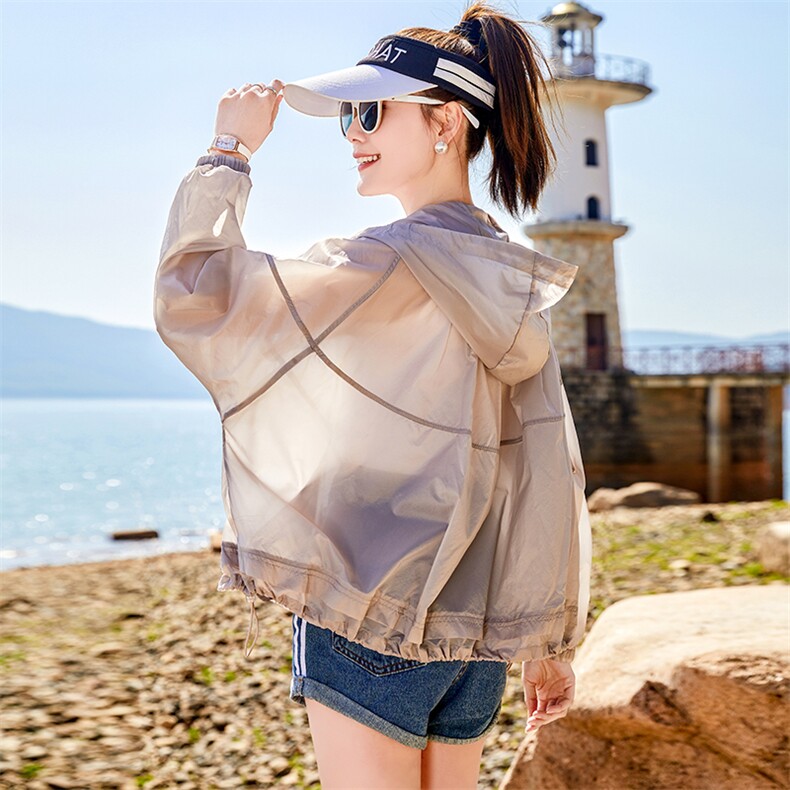 宽松休闲连帽防晒衣女2024夏新款时尚洋气户外透气薄款防晒服外套，女装防晒衣，可可小西