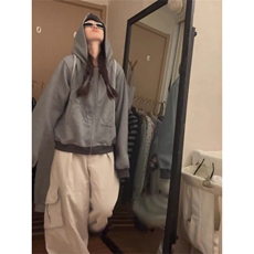 秋冬季加绒卫衣慵懒连帽情侣外套宽松上衣男女L14711-P55加绒63，女装短外套，星座1008