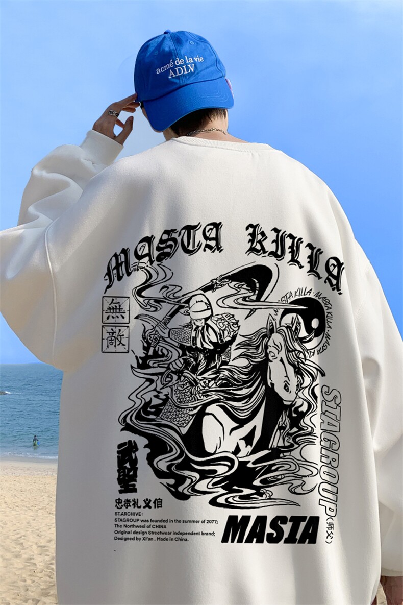 ！直播品质重磅宽松大码港风关公印花圆领卫衣WY39-特p28,男装卫衣,星座508（原C305）
