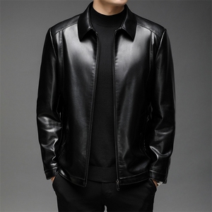 男士皮衣西装外套秋季2023新款高级感男装加绒加厚休闲皮西服夹克图片