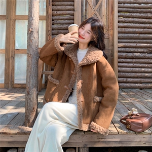 皮毛一体麂皮绒外套女2025秋冬新款韩系高级感复古时髦两面穿夹克图片