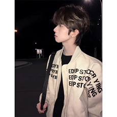 PU皮高质量字母夹棉棒球服情侣夹克外套男J81-常规P65加棉P75，男装夹克，星座1505