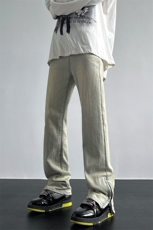 A062美式ins高街小众拉链牛仔裤泥黄色牛仔直筒裤K2317-P55，男装牛仔裤，电商A062