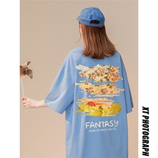 中性夏季立体油画红色高克重磅纯棉短袖情侣T恤T6060P30控48，男装T恤，电商A268