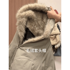现货高品质美式高街冬季重磅硬挺短款座山雕毛领棉衣男女加厚外套图片