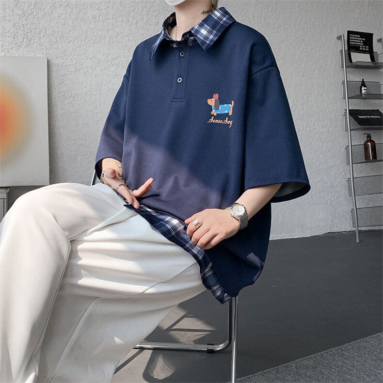 现货DX10119-特批30控68夏季新款大码假两件腊肠狗短袖T恤,男装T恤,电商A059