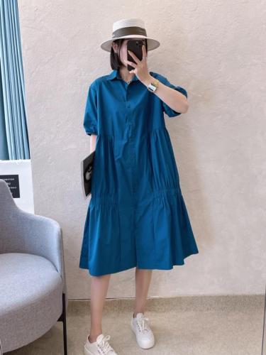 XL9910夏季新款2021韩版宽松bf休闲百搭抽松紧连衣裙,女装连衣裙,L·H·X