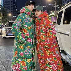 A5长款棉衣外套东北大花风汉服男女宽松保暖防寒连帽棉袄情侣，男装棉衣，星座115A(原星座507）