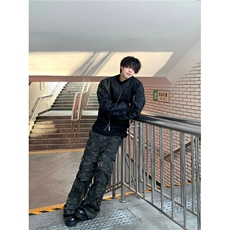 黑色解构短款外套男春秋款美式复古弯刀飞行员夹克cleanfit棒球服，男装夹克，星座1210-1