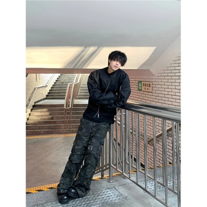 黑色解构短款外套男春秋款美式复古弯刀飞行员夹克cleanfit棒球服图片