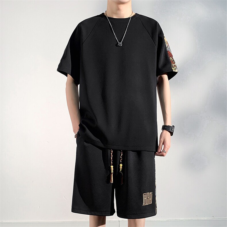 夏季男式休闲运动套装刺绣T恤两件套短裤薄一套A266-TZ9907-P47,男装牛仔裤,电商A266