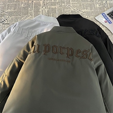 加绒加厚冬男棒球立领棉衣字母刺绣工装口袋拉链棉袄MY117P80，男装棉衣，星座1013-1