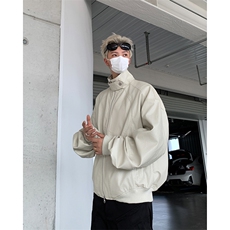 春秋季小众解构立领设计皮夹克男复古设计高级感垫肩机车外套短款，男装夹克，星座410-7