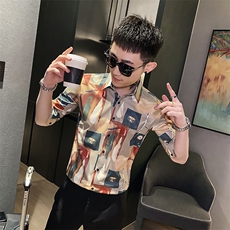 312A-120-P55新款社会小伙中袖衬衫韩版潮流男士五分袖衬衣B，男装T恤，星座312A-5