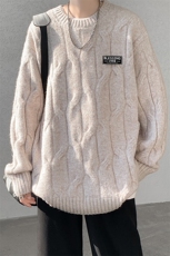 8XL-M圆领毛衣男秋冬慵懒风宽松情侣装麻花针织羊毛衫MY19004P68，男装针织衫/毛衣，电商B312